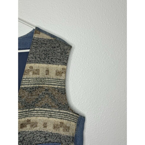 Vtg 90s Arizona Jean Company Denim Vest Western Aztec Boho Mens Sz Large Cowboy - Picture 3 of 16